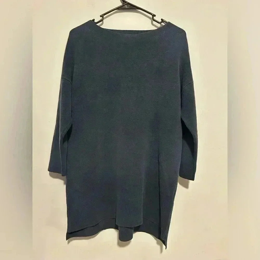 EILEEN FISHER Womens Knit Cotton/Silk Blouse Size XS 3/4 Sleeve Blue